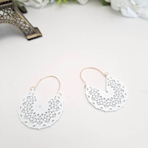 Gold hoop earrings White Boho dangle Statement cottagecore 💖 2/$30 - Picture 14 of 14